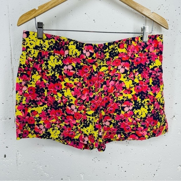 Ann Taylor Loft size 8 Pink Purple Yellow Floral Linen Blend Shorts - Picture 1 of 8